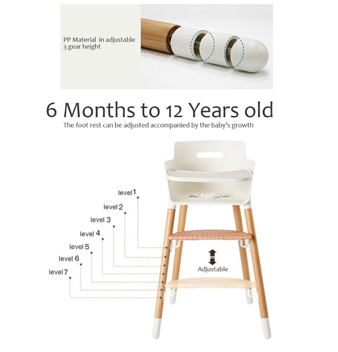 Wooden Baby High Chair for Babies and Toddlers (Adjustable Footrest)