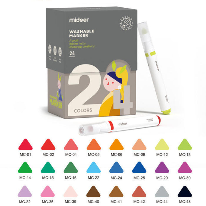 MiDeer Washable Markers Art 24 Colours Graffiti Conical Head Coloring Pen for Kids