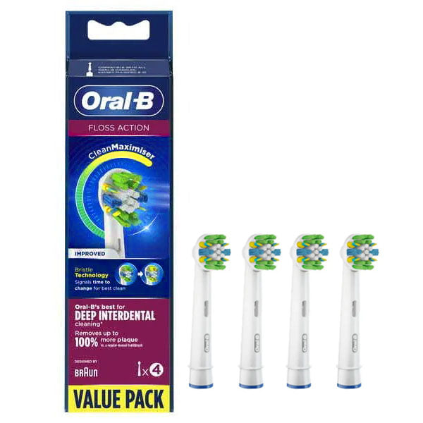 [Floss Action] Oral B Replacement Rechargeable Toothbrush Heads - 4 counts