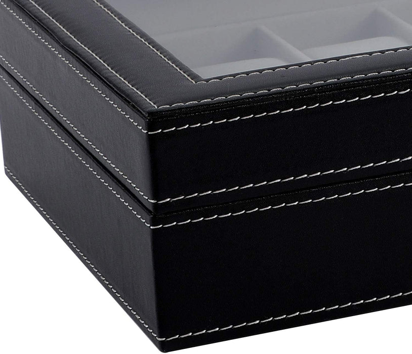 12 slots Watch Storage Box Display PU LEATHER in Silver Hardware