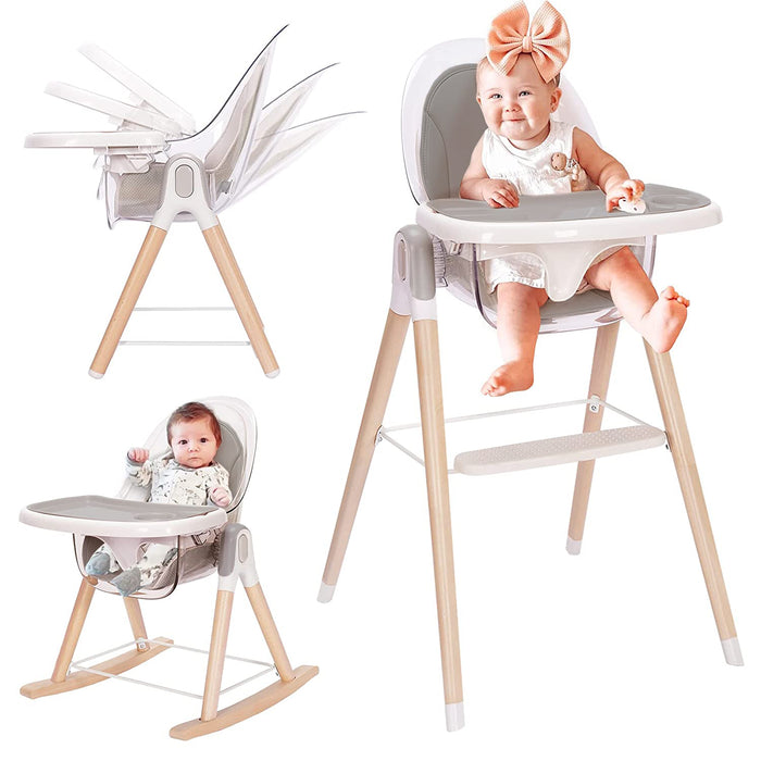 4in1 Crystal Baby High Chair, Rocking, Wooden High Chair Convertible Armchair from Infant to Kids