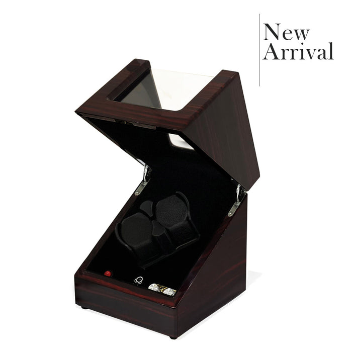 [1 Year Warranty] OTTO DUAL Watch Winder for Automatic Watch Piano Red Wood Black Suede Interior with TPD, LED LIGHT Functions and Suede Interior