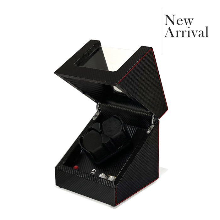 OTTO DUAL Watch Winder for Automatic Watch Carbon Fiber with TPD, LED LIGHT Functions and Suede Interior