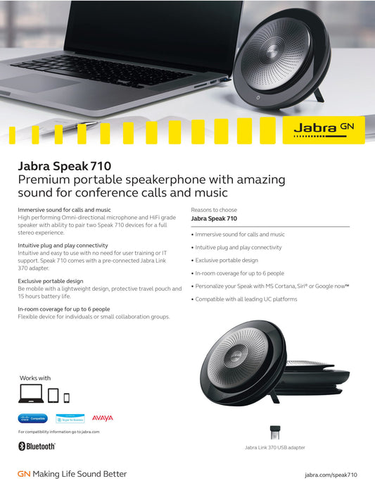 Jabra Speak 710 UC / MS + Link 370 Dongle Wireless Bluetooth Speaker for Softphone and Mobile Phone (Model: 7710-409 & 7710-309)