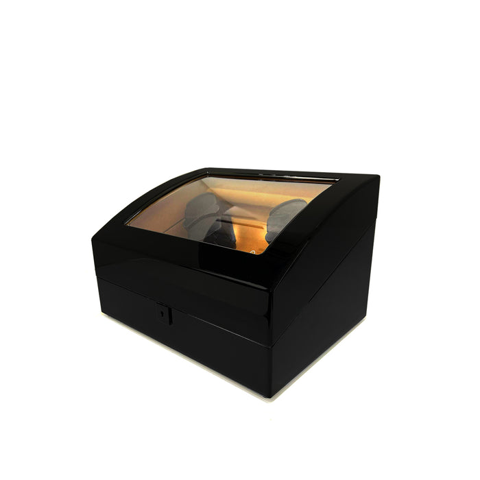 OTTO Quad Watch Winder and 6 Storage for Automatic Watch with TPD, LED LIGHT Functions Piano Black Brown Suede Interior