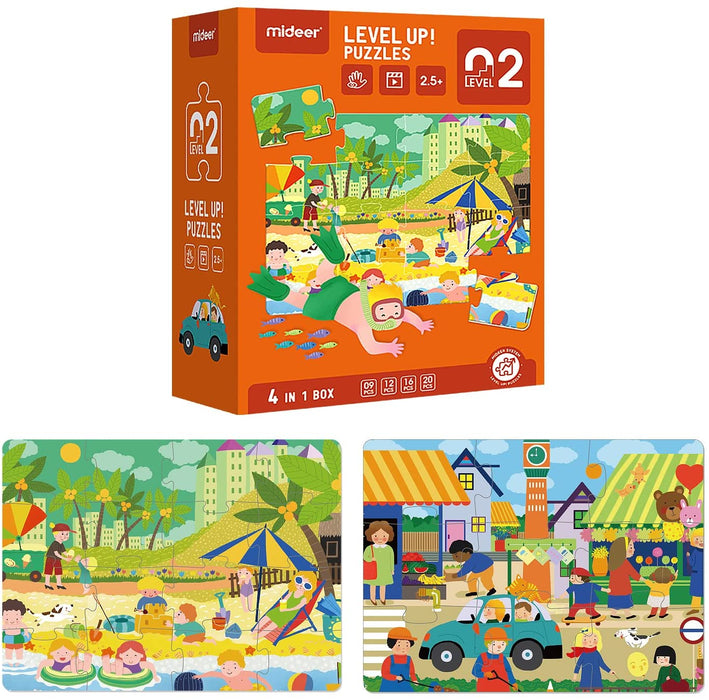 MiDeer Level Up Jigsaw Puzzles Level 2, Three Themes for Kids Ages 3 Up