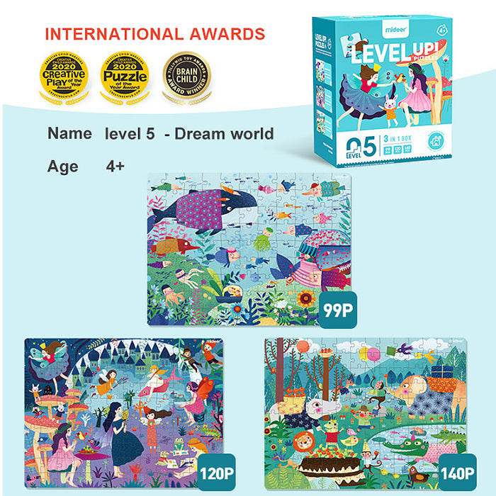 MiDeer Level Up Jigsaw Puzzles Level 5, Three Themes for Kids Ages 3 Up