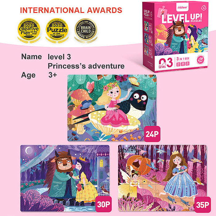 MiDeer Level Up Jigsaw Puzzles Level 3, Three Themes for Kids Ages 3 Up