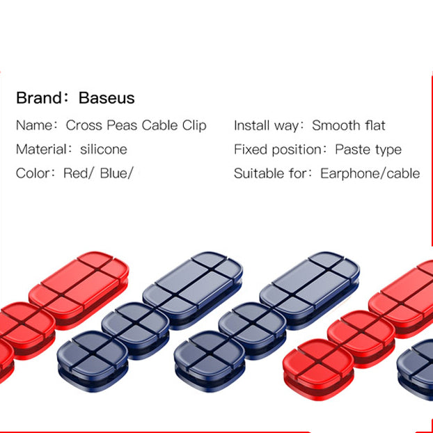 Baseus Cross Peas Desktop Cable Clip Holder Organizer- Blue/ Red