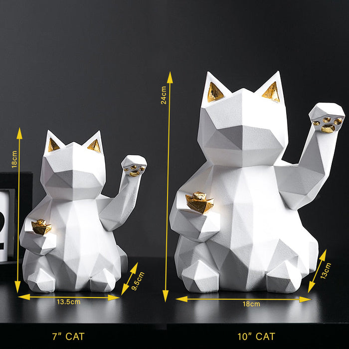 Geometric Modern Fortune Cat Collectible 7" Figurine Feng Shui Fortune Charm