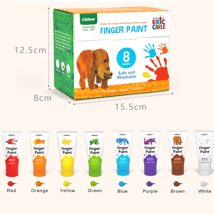 MiDeer Kids Washable 8 Colours Finger Paint with Fingers