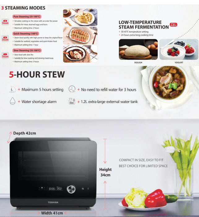 TOSHIBA Steam Oven 20L MS1-TC20SF(BK) / MS1-TC20SF(GN) Home Kitchen Baking Oven