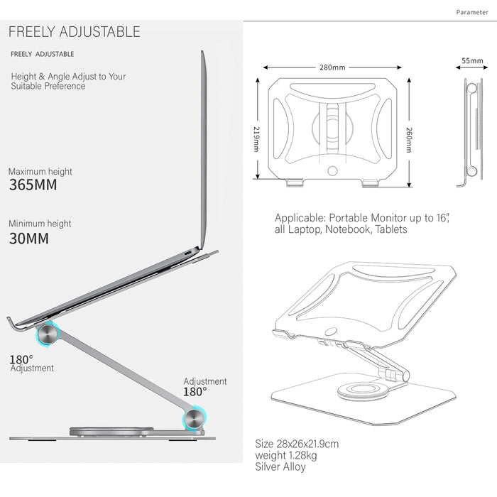 Boneruy 360° Rotating Stand Adjustable Foldable Swivel Laptop Stand Ipad / Tablet Holder