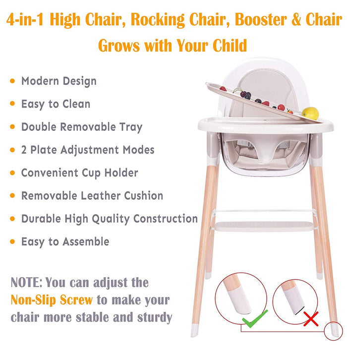 4in1 Crystal Baby High Chair, Rocking, Wooden High Chair Convertible Armchair from Infant to Kids