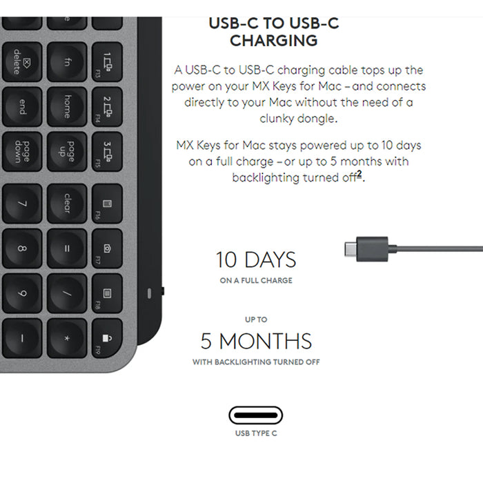 Logitech MX Keys Advanced Illuminated Wireless Keyboard for Mac - Bluetooth/USB (1 YEAR WARRANTY)