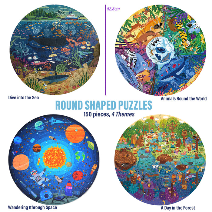 MiDeer 150 pieces Jigsaw Puzzle, Round SPACE Puzzle, Large Puzzle Piece