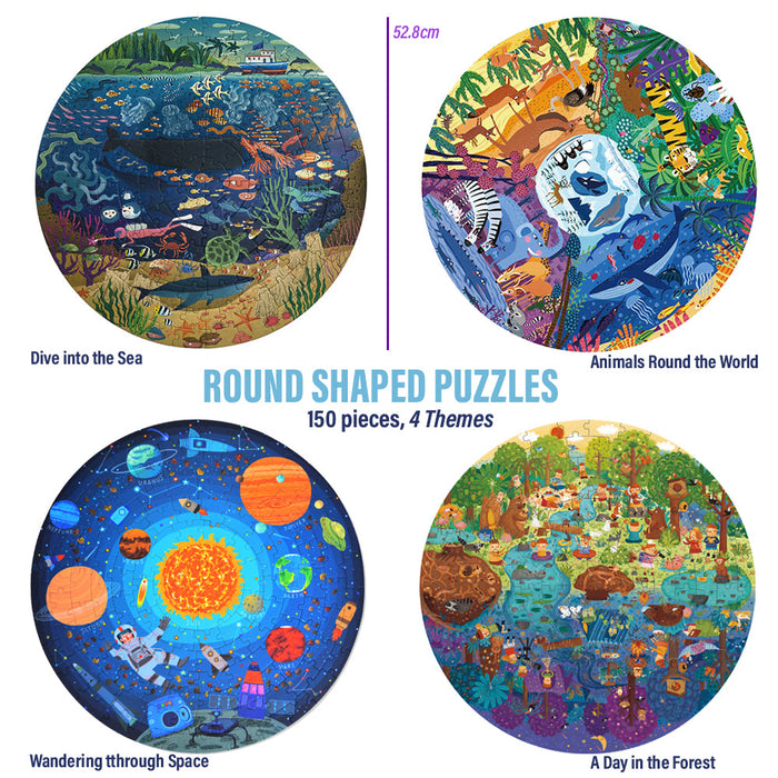 MiDeer 150 pieces Jigsaw Puzzle, Round DAY IN THE FOREST Puzzle, Large Puzzle Piece