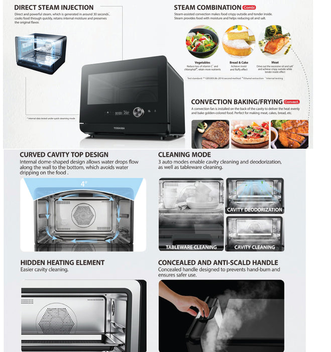 TOSHIBA Steam Oven 20L MS1-TC20SF(BK) / MS1-TC20SF(GN) Home Kitchen Baking Oven