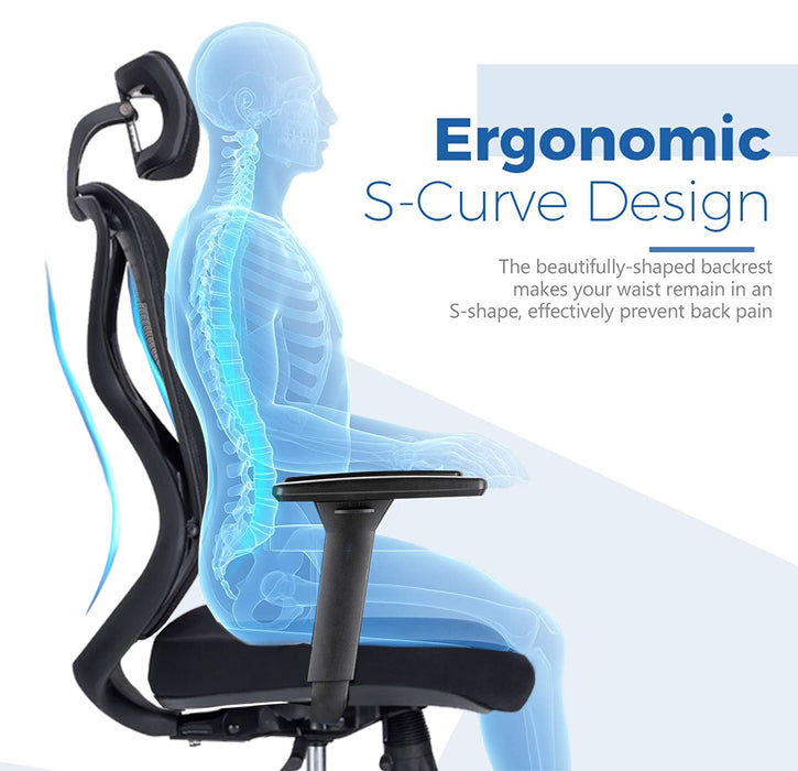 Ergonomic Executive Home Office Chair with 180degrees Neck Rest Adjustable Armrest