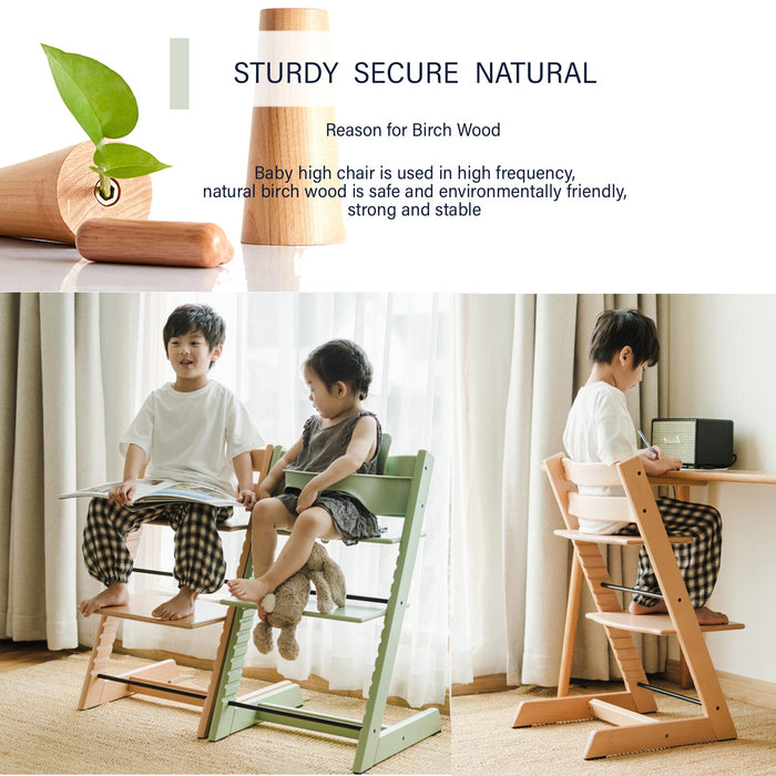 COMBO Premium Beech Wood Scandi Wooden Children High Chair with Accessories