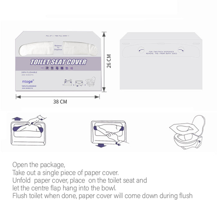 Flushable Toilet Seat Paper Covers 250Pcs  Mess-Free Toilet Paper Safety Cover for use in Commercial Home Travel