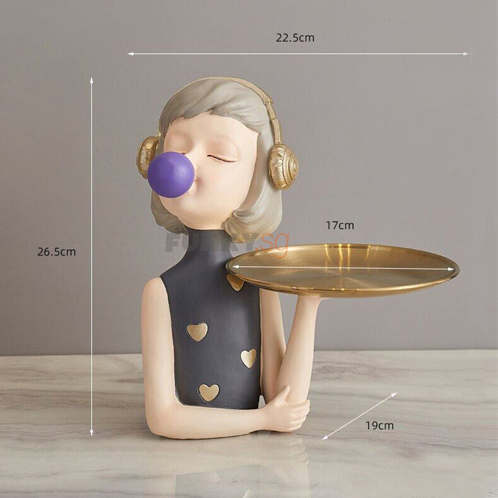 Resin Bubble Girl with Dish/ Plate Statue on Headphone Home and Living  Decoration