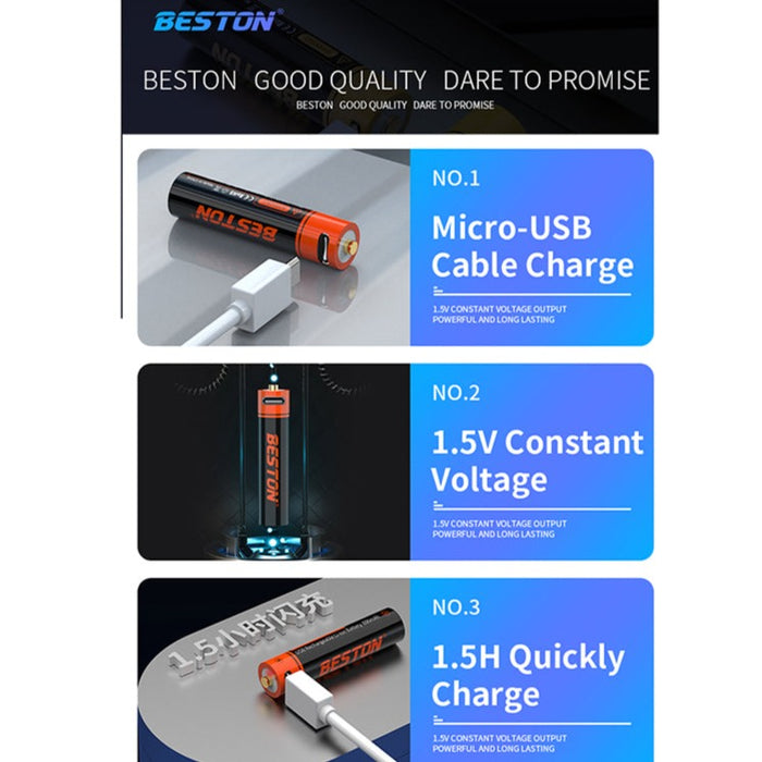 Beston AAA Micro USB Rechargeable Battery Twin Pack 800mWh 1000mWh