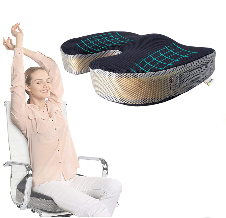 Orthopedic U Mesh Seat Cushion + Cooling Pad- Mesh Black/Grey