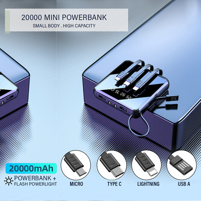 Mini Power bank 20000mAh with 4in1 Powerbank with LED Torch Light Micro Type C and Lightning Travel Essential