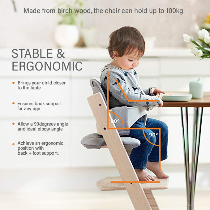 COMBO Premium Beech Wood Scandi Wooden Children High Chair with Accessories