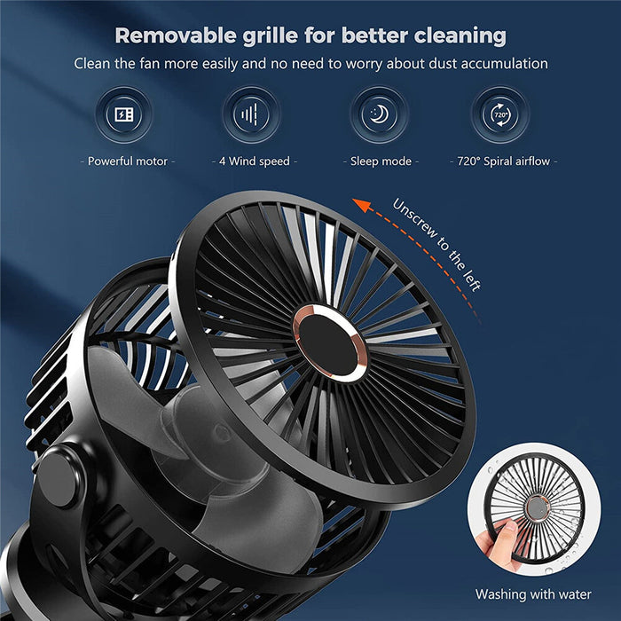 Clip On Portable Rechargeable Fan 10000mAh up to 10 hours For Stroller Desktop Kids Friendly Washable
