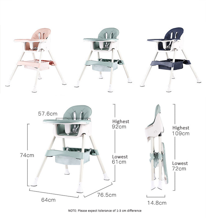 One Step Fold Baby Kids High Chair with Storage, Wheels, Dual Height