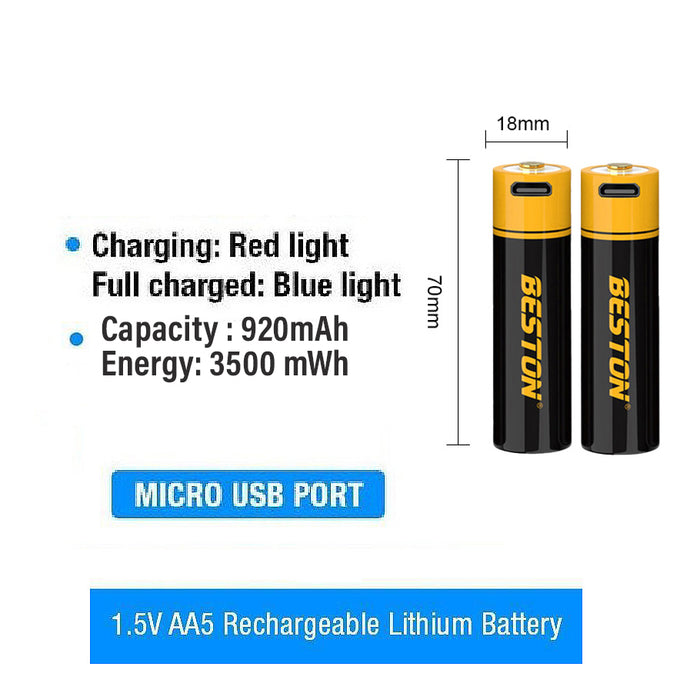Beston AA TypeC USB Rechargeable Battery Twin Pack  2200mWh /2800mWh/ 3500mWh