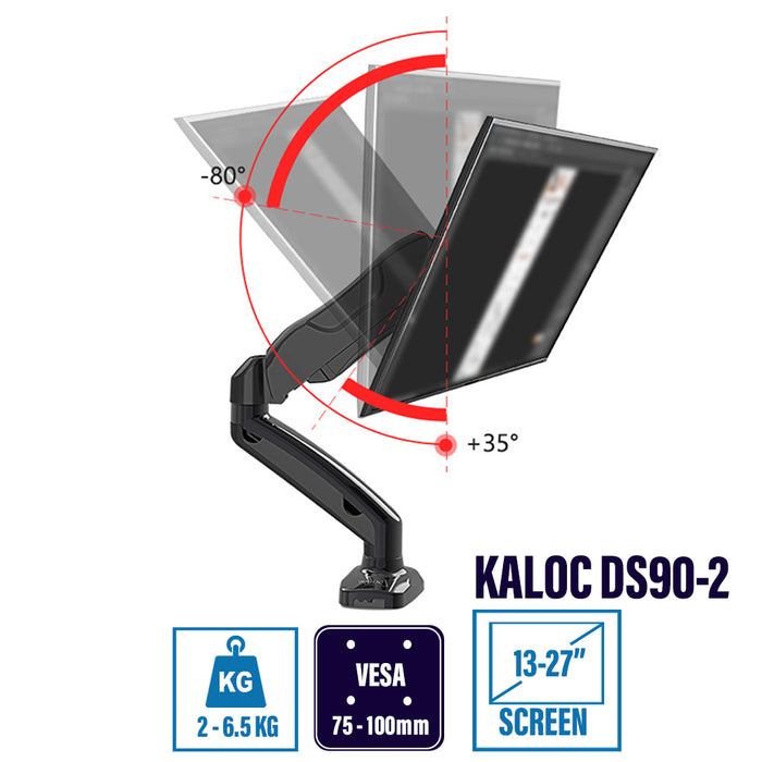 Single Kaloc DS90-2 Desktop Monitor Stand Mount VESA 17-27 inch Monitor
