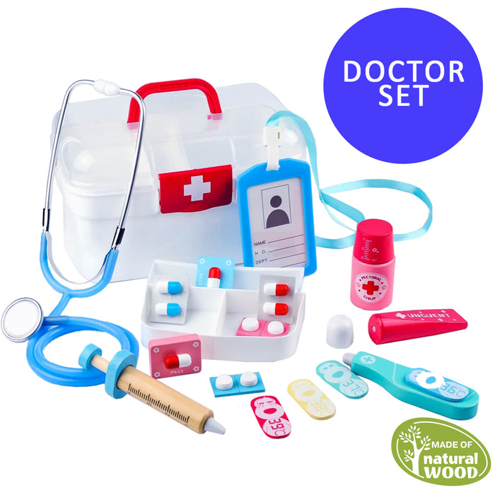 Wooden Pretend Play 13Pcs Set  Doctor / Dental Kit Tools Educational Kids Toy