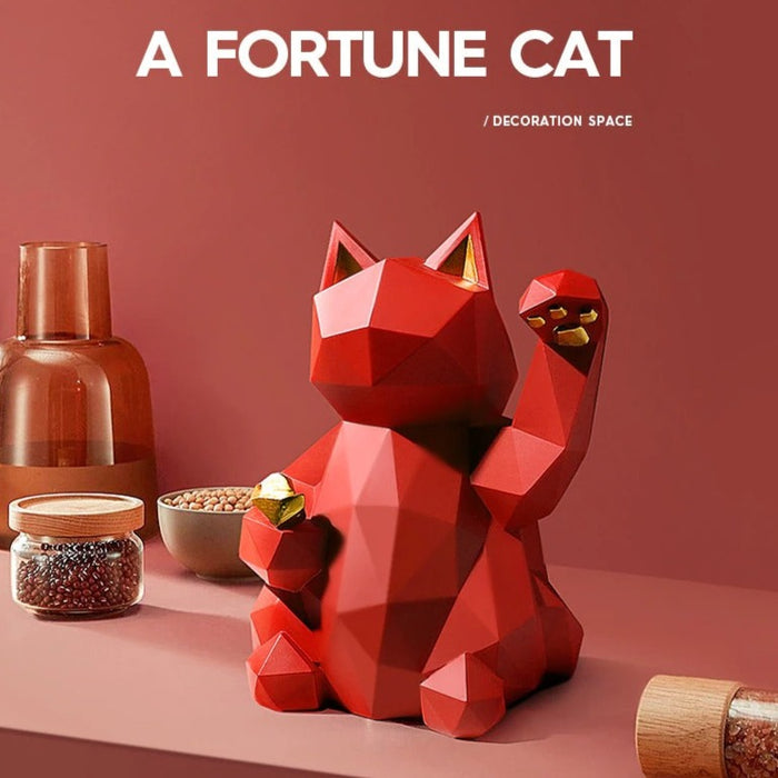 Geometric Modern Fortune Cat Collectible 7" Figurine Feng Shui Fortune Charm