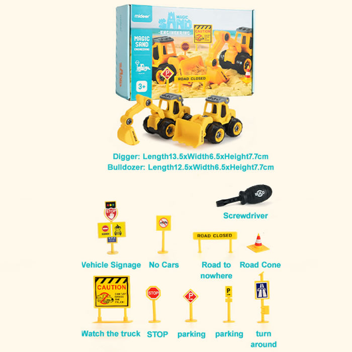 MiDeer Magic Sand Play Set 2 Kg Sand With 25 Accessory, Sensory Play, Add on Engineering Vehical Bulldozer and Excavator