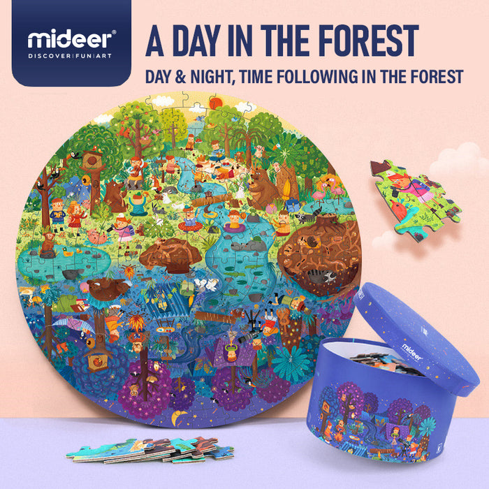 MiDeer 150 pieces Jigsaw Puzzle, Round DAY IN THE FOREST Puzzle, Large Puzzle Piece