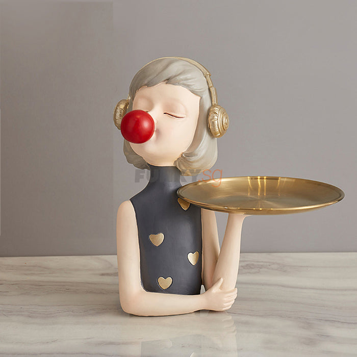 Resin Bubble Girl with Dish/ Plate Statue on Headphone Home and Living  Decoration