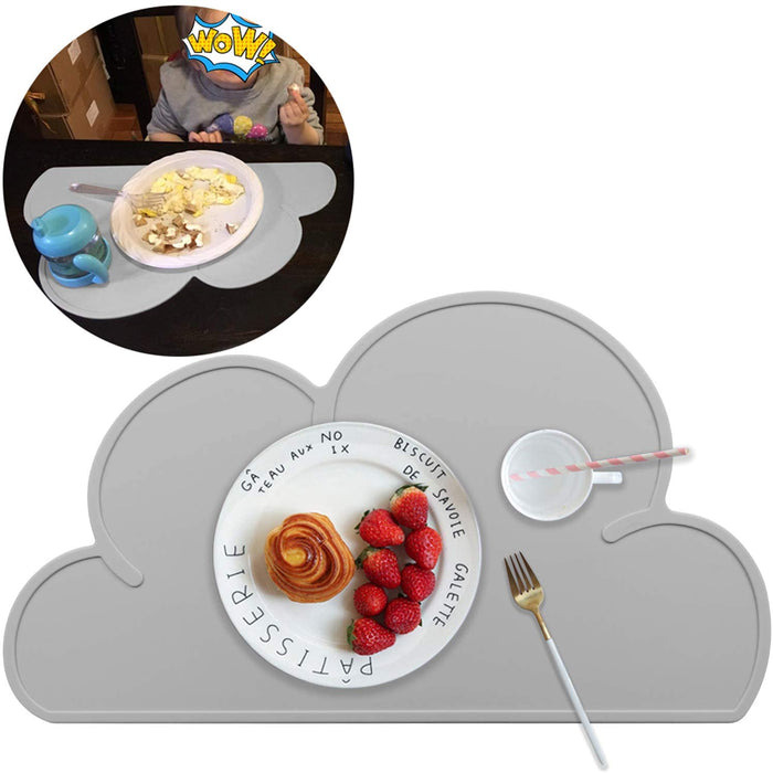 Kids Reusable Placemat Silicone Cloud Shape Placemat Non Slip Placemat for Baby Toddlers, BPA Free(3 Colours)