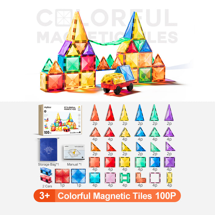 MiDeer Colourful Magnetic Tiles. 100pcs Magnetic Building Tiles