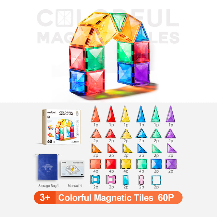 MiDeer Colourful Magnetic Tiles. 60pcs Magnetic Building Tiles