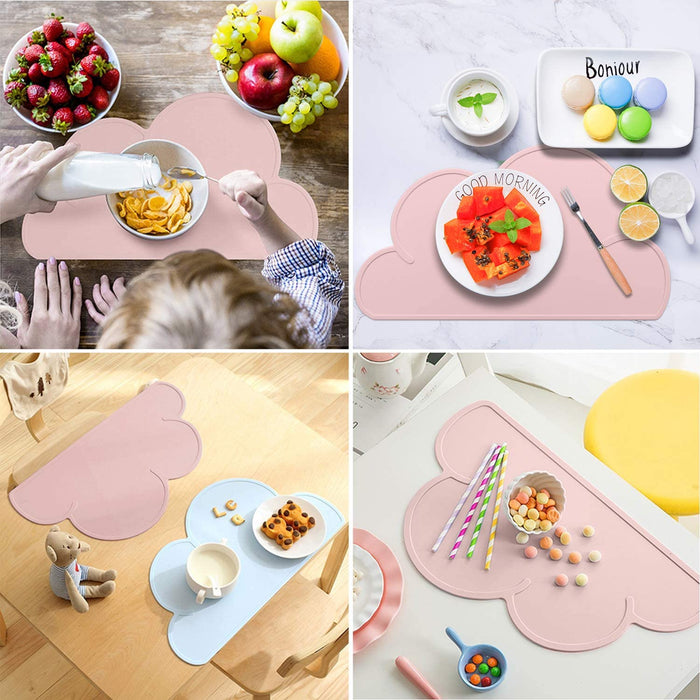 Kids Reusable Placemat Silicone Cloud Shape Placemat Non Slip Placemat for Baby Toddlers, BPA Free(3 Colours)