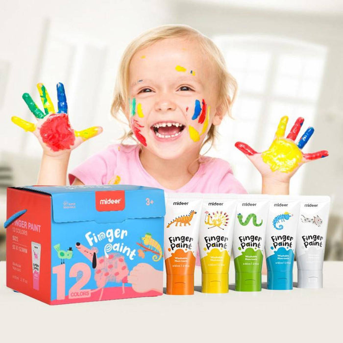 MiDeer Kids Washable 12 Colours Finger Paint with Fingers