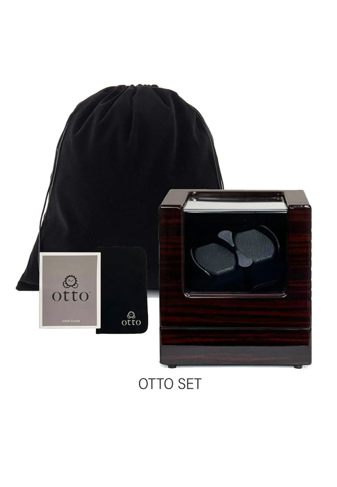 OTTO DUAL Watch Winder for Automatic Watch Piano Red Wood Black Suede Interior with TPD, LED LIGHT Functions and Suede Interior