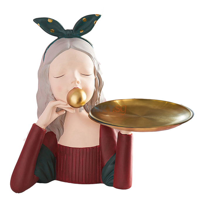 Resin Bubble Girl with Dish/ Plate Statue  for Home and Living Decoration Serving Plate