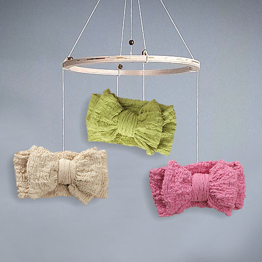 Baby Girl Kids Bow Headband Cotton Shirring Set of 3 Colours