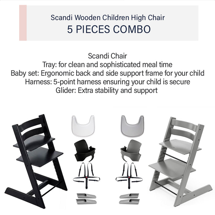 COMBO Scandi Wooden Children High Chair with Accessories