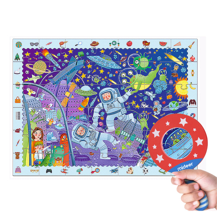 MiDeer Large Puzzles Detective In Space Theme Jigsaw Puzzles with Magnifying Glass