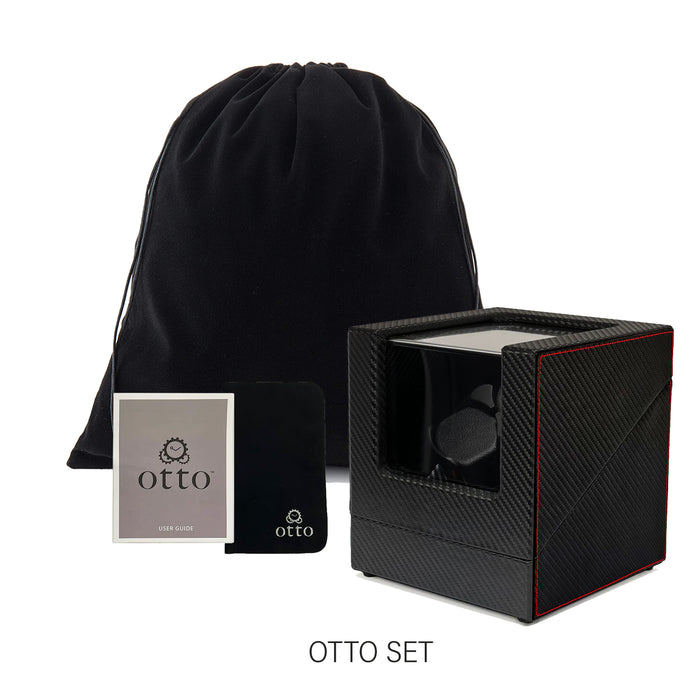 OTTO DUAL Watch Winder for Automatic Watch Carbon Fiber with TPD, LED LIGHT Functions and Suede Interior